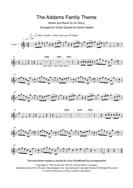 The Addams Family Theme by Vic Mizzy Guitar - Digital Sheet Music