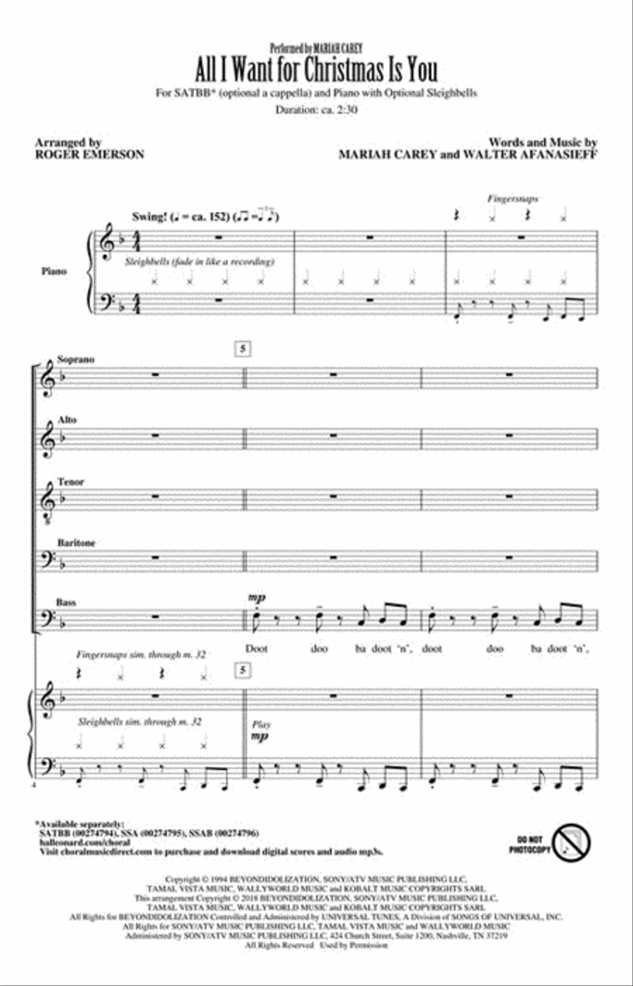 All I Want For Christmas Is You 4-Part scores gallery preview page 2