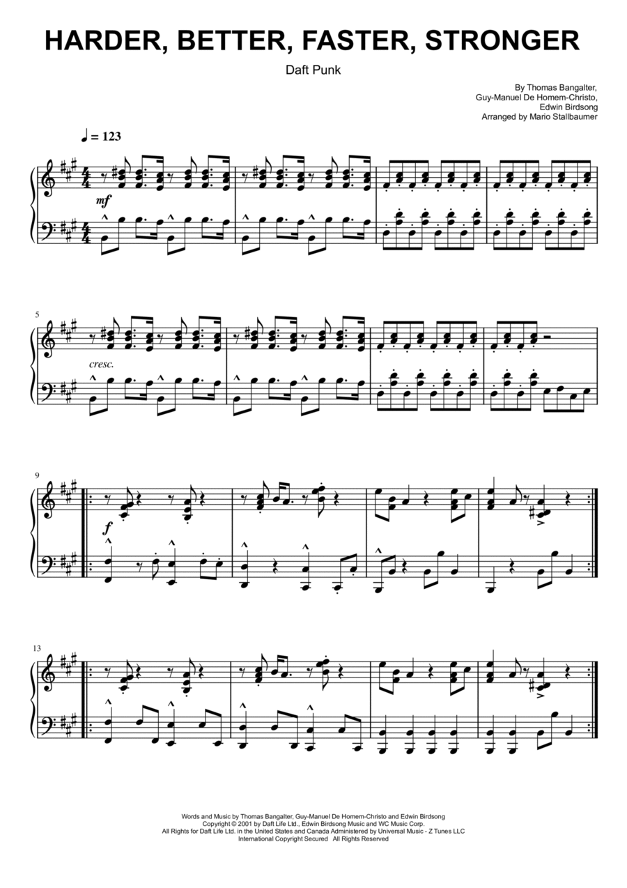 Harder, Better, Faster, Stronger Piano Solo scores gallery preview page 1