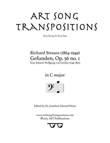 STRAUSS: Gefunden, Op. 56 no. 1 (transposed to C major, bass clef)