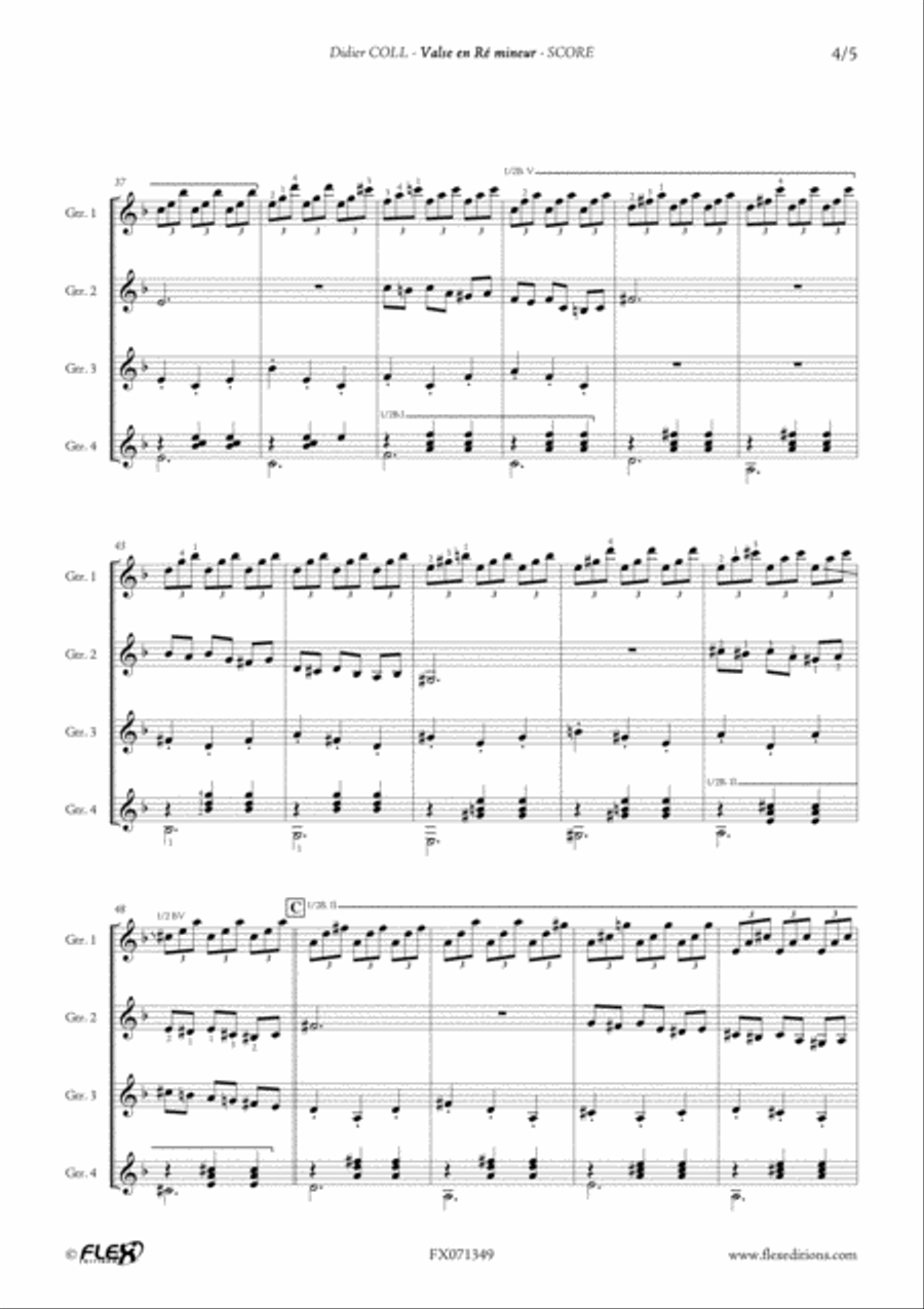 Valse en Re mineur for 4 Guitars Guitar Ensemble scores gallery preview page 4