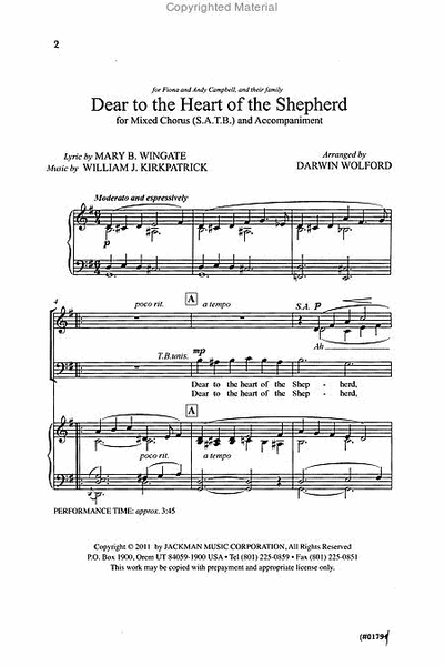 Dear to the Heart of the Shepherd - SATB image number null