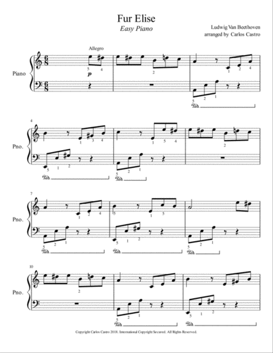 Fur Elise. Easy Piano. Easy Piano scores gallery preview page 1