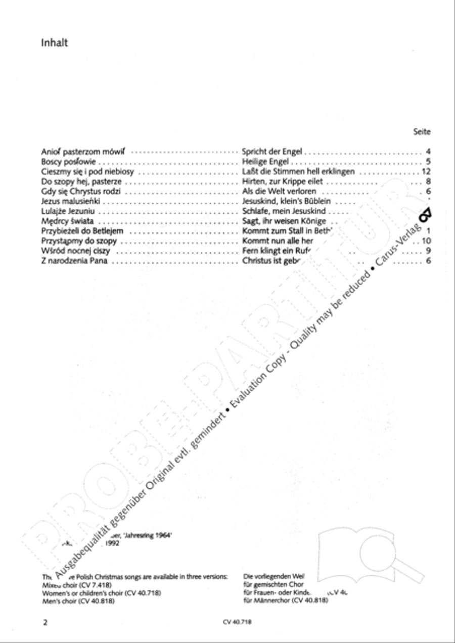 Zwolf polnische Weihnachtslieder fur Frauen- oder Kinderchor a cappella A Cappella scores gallery preview page 3