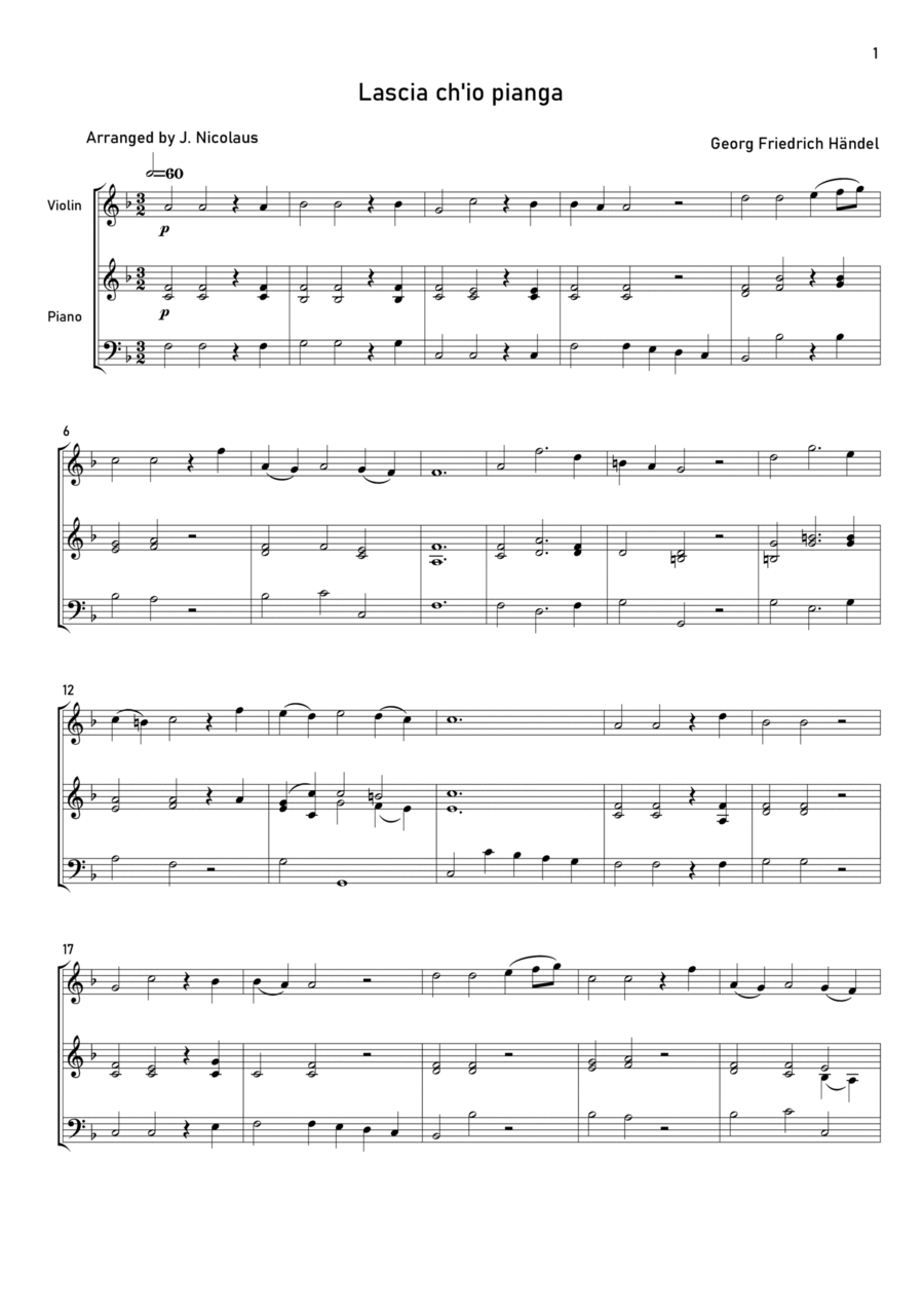 Lascia ch'io pianga Violin Solo scores gallery preview page 1