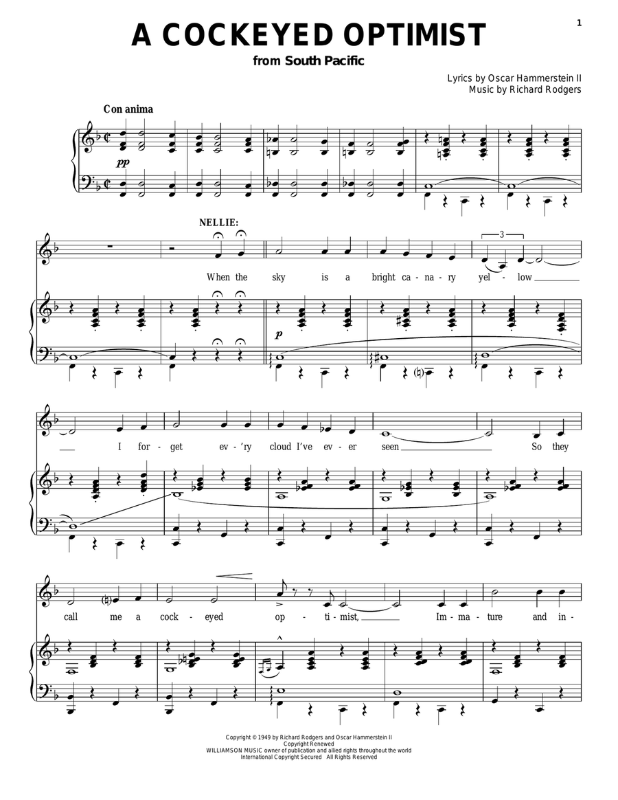 A Cockeyed Optimist Piano, Vocal scores gallery preview page 1