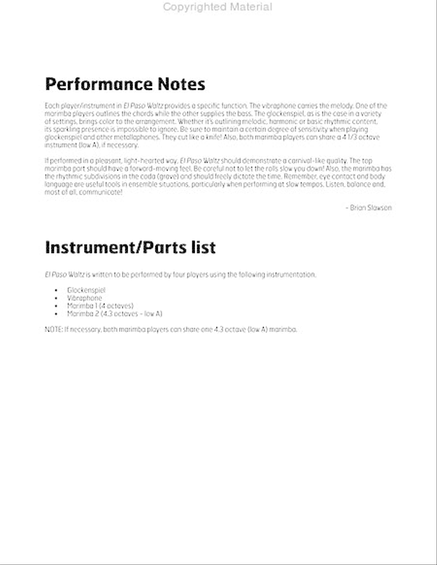 El Paso Waltz Percussion Ensemble scores gallery preview page 3