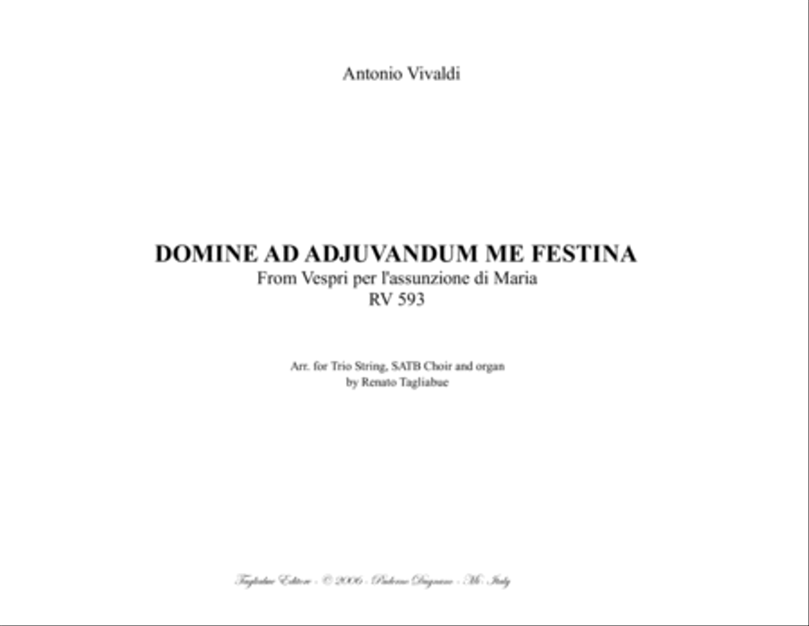 DOMINE AD ADJUVANDUM ME FESTINA - RV 593 - Arr. for Trio String, SATB Choir and Organ 4-Part scores gallery preview page 1