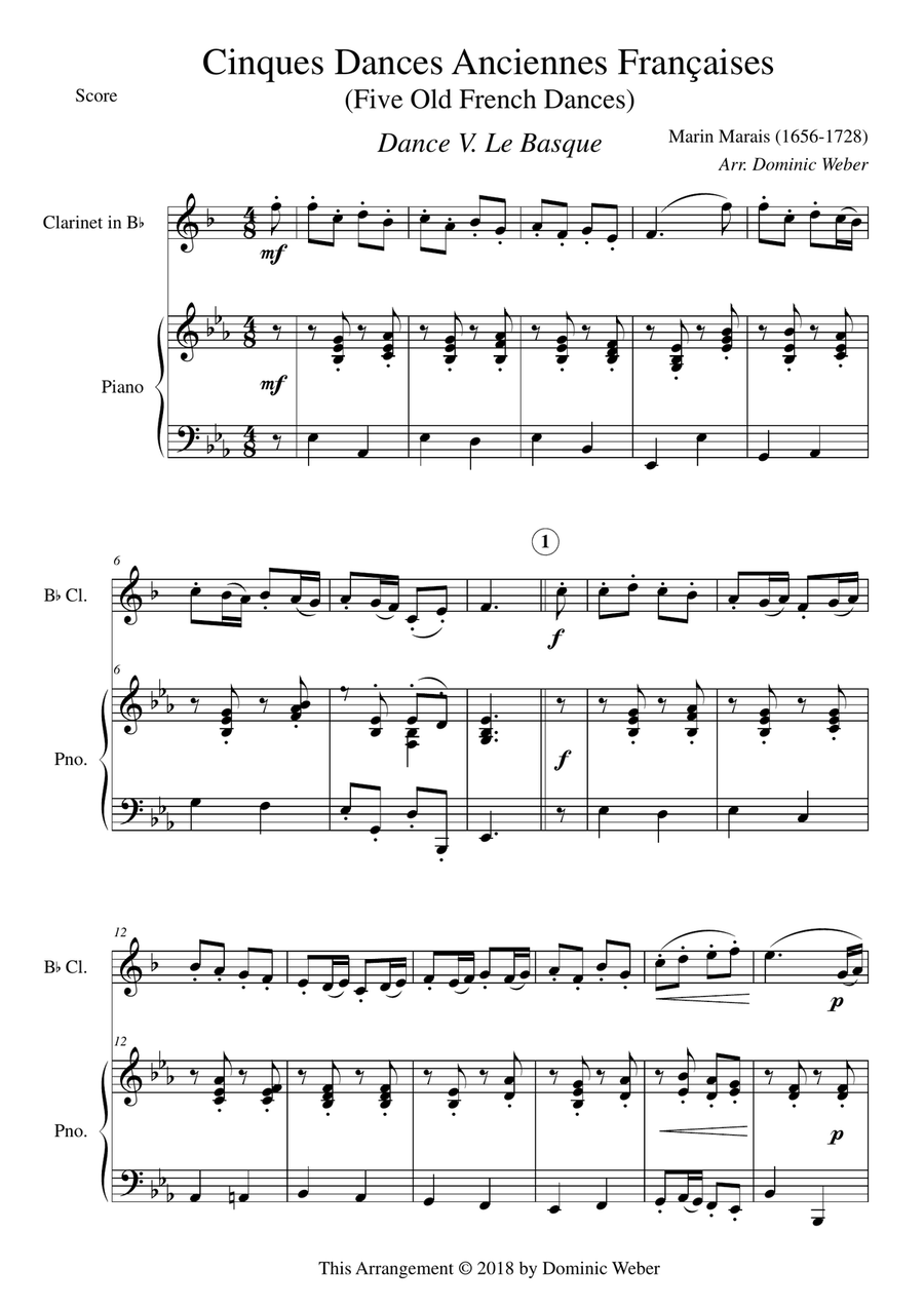 Marin Marais - Le Basque: Study for Bb-Clarinet & Piano Accompaniment Small Ensemble scores gallery preview page 1