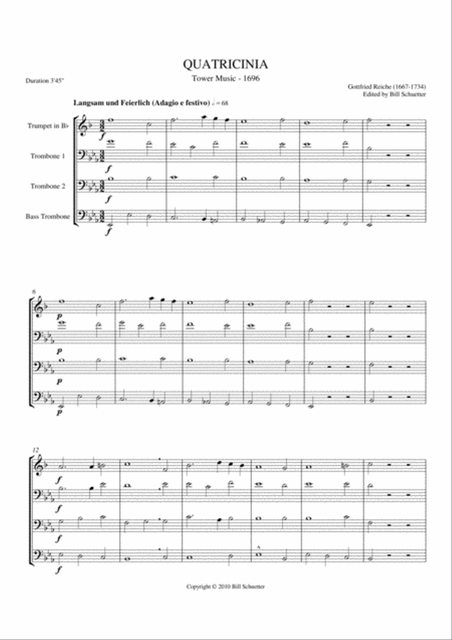 Quatricinia from Tower Music of 1696 Bass Trombone scores gallery preview page 1
