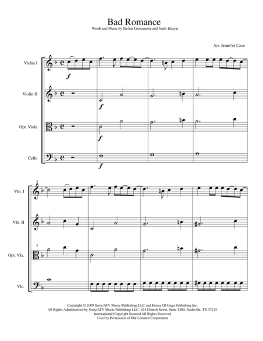 Bad Romance Bad Romance String Trio scores gallery preview page 1