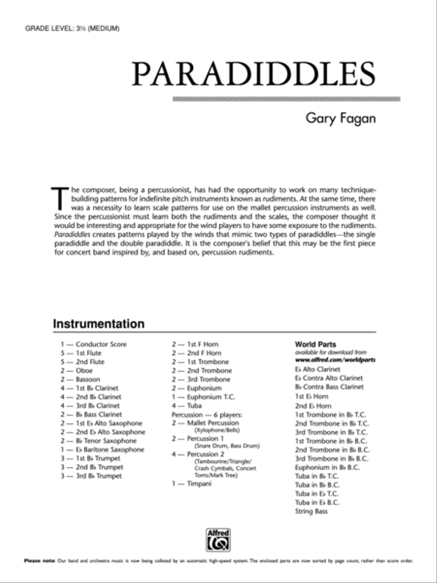Paradiddles: Score Paradiddles: Score Concert Band scores gallery preview page 1