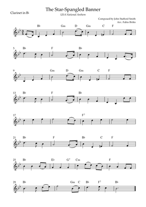The Star Spangled Banner (USA National Anthem) for Clarinet in Bb Solo with Chords (Ab Major)
