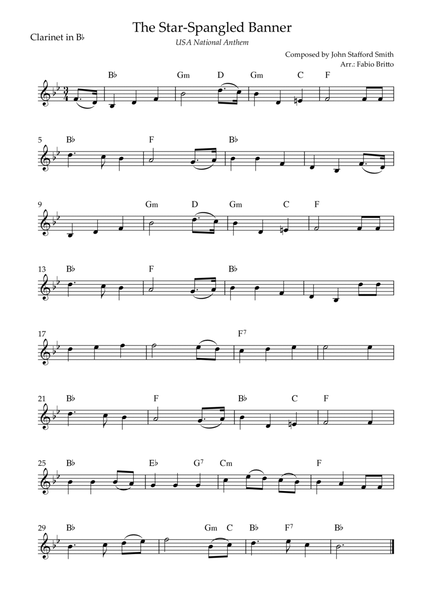 The Star Spangled Banner (USA National Anthem) for Clarinet in Bb Solo with Chords (Ab Major)