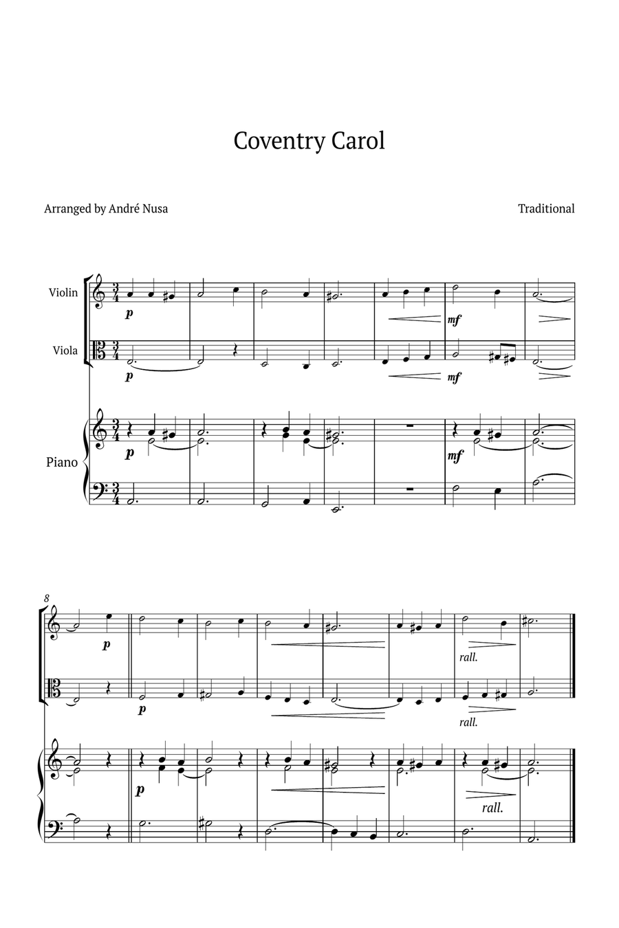 Conventry Carol Piano Trio scores gallery preview page 1