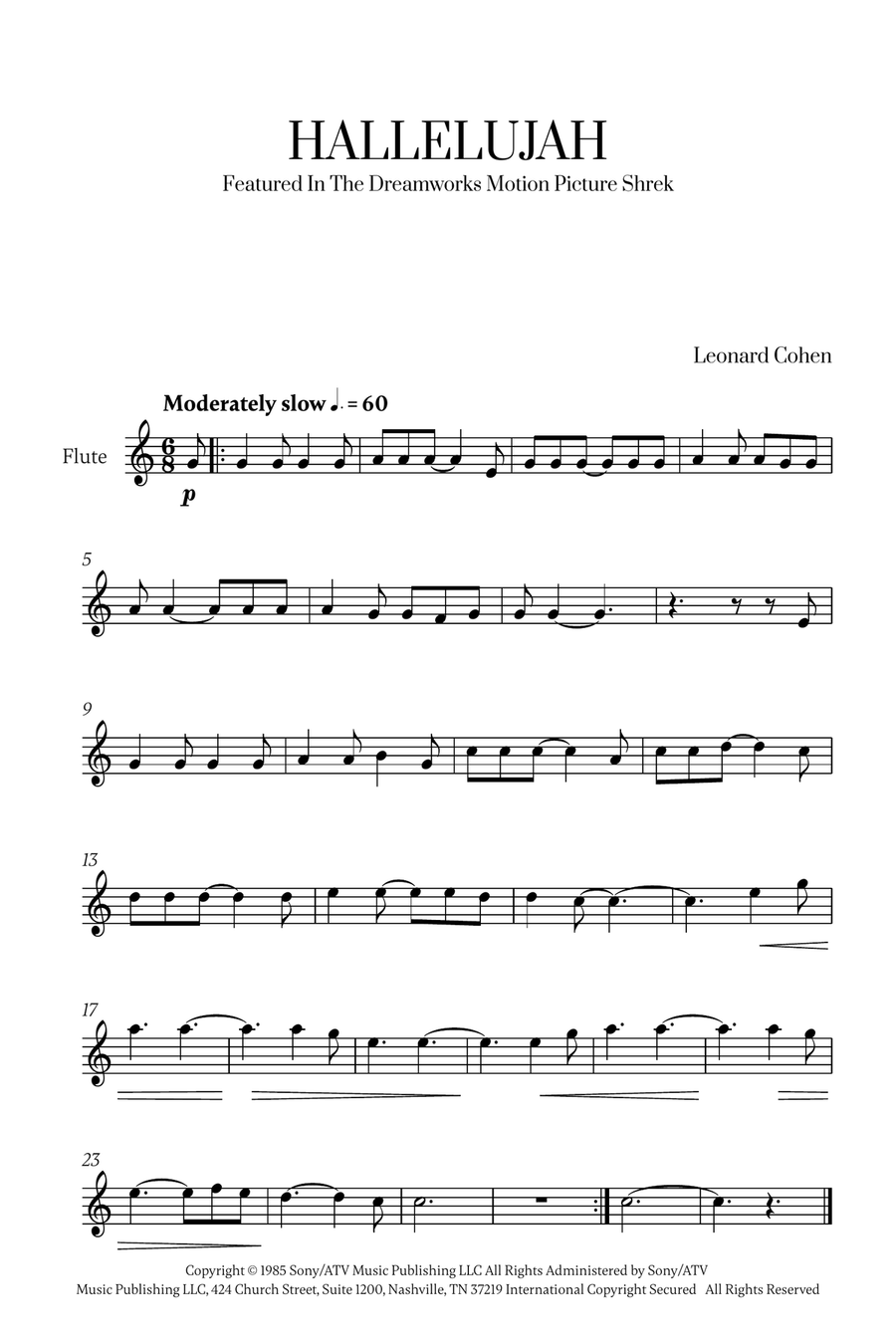 Hallelujah Flute Solo scores gallery preview page 1