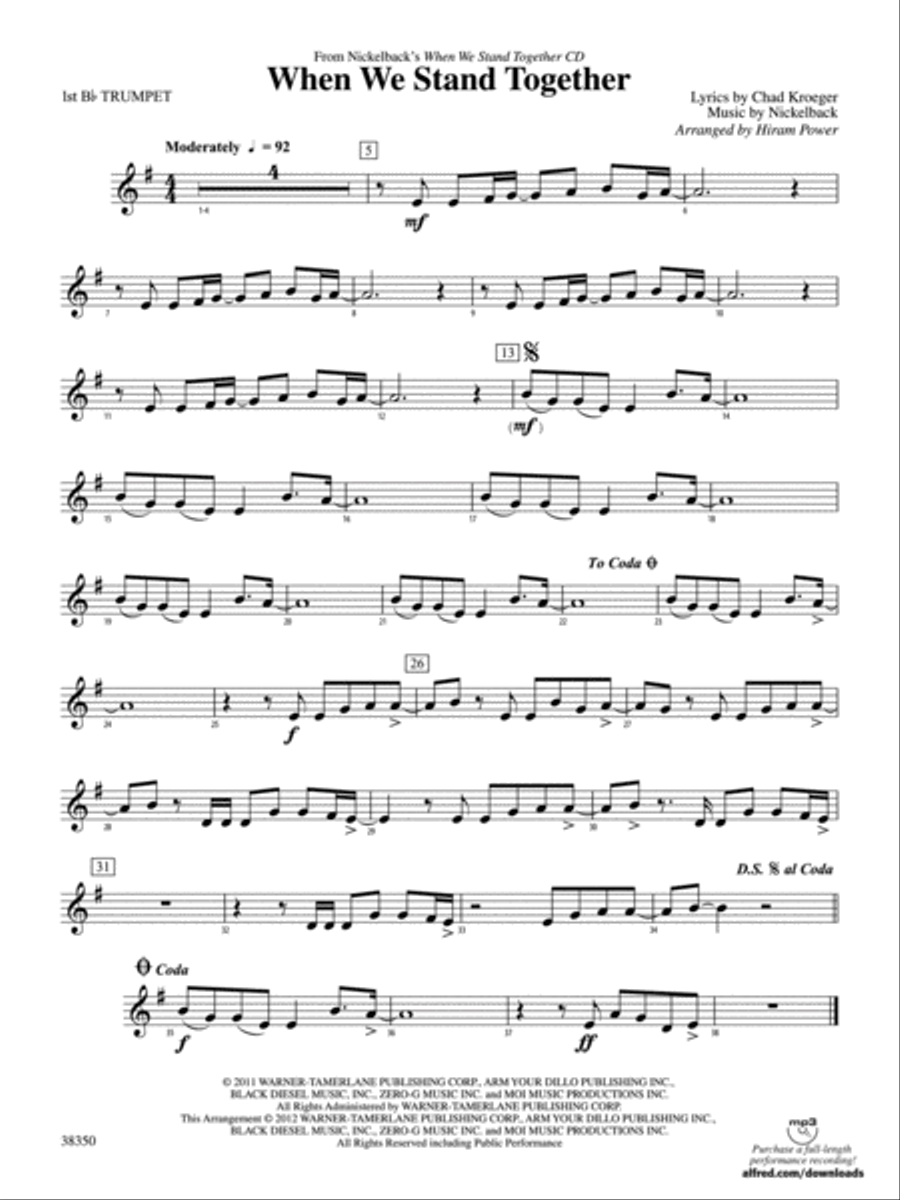 When We Stand Together: 1st B-flat Trumpet Concert Band scores gallery preview page 1