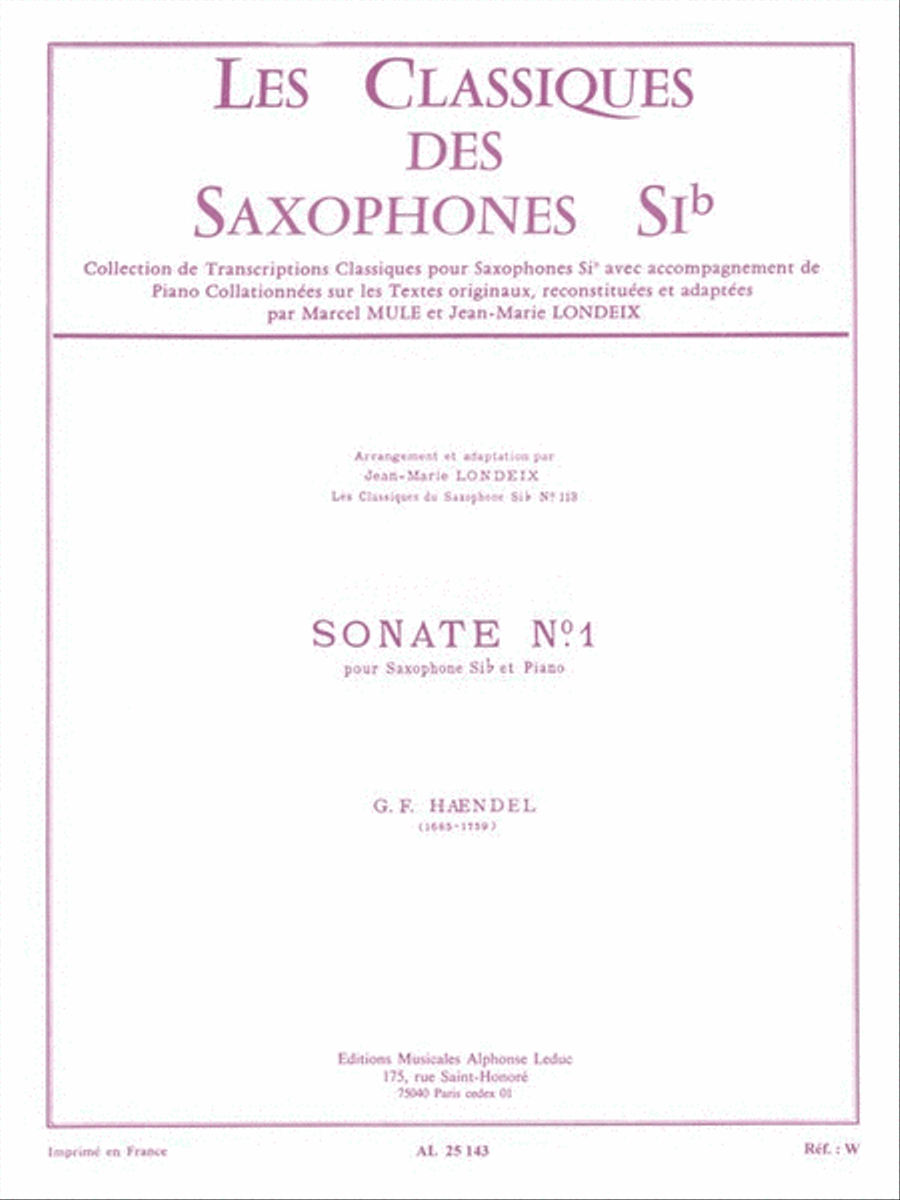 Sonata No.1 Op.1 No.8 (tenor Saxophone/piano) Tenor Saxophone scores gallery preview page 1