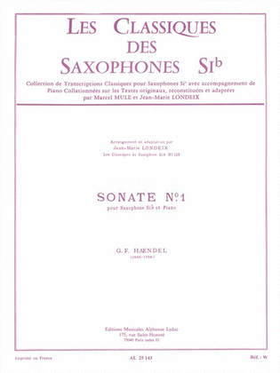 Book cover for Sonata No.1 Op.1 No.8 (tenor Saxophone/piano)