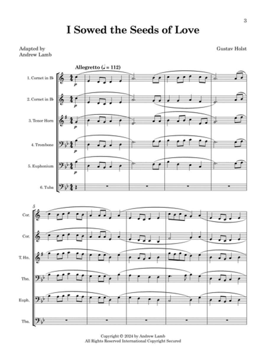 Gustav Holst | I Sowed The Seeds Of Love | for Brass Sextet image number null