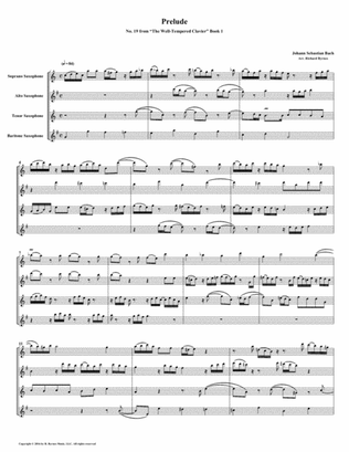 Prelude 19 from Well-Tempered Clavier, Book 1 (Saxophone Quartet)