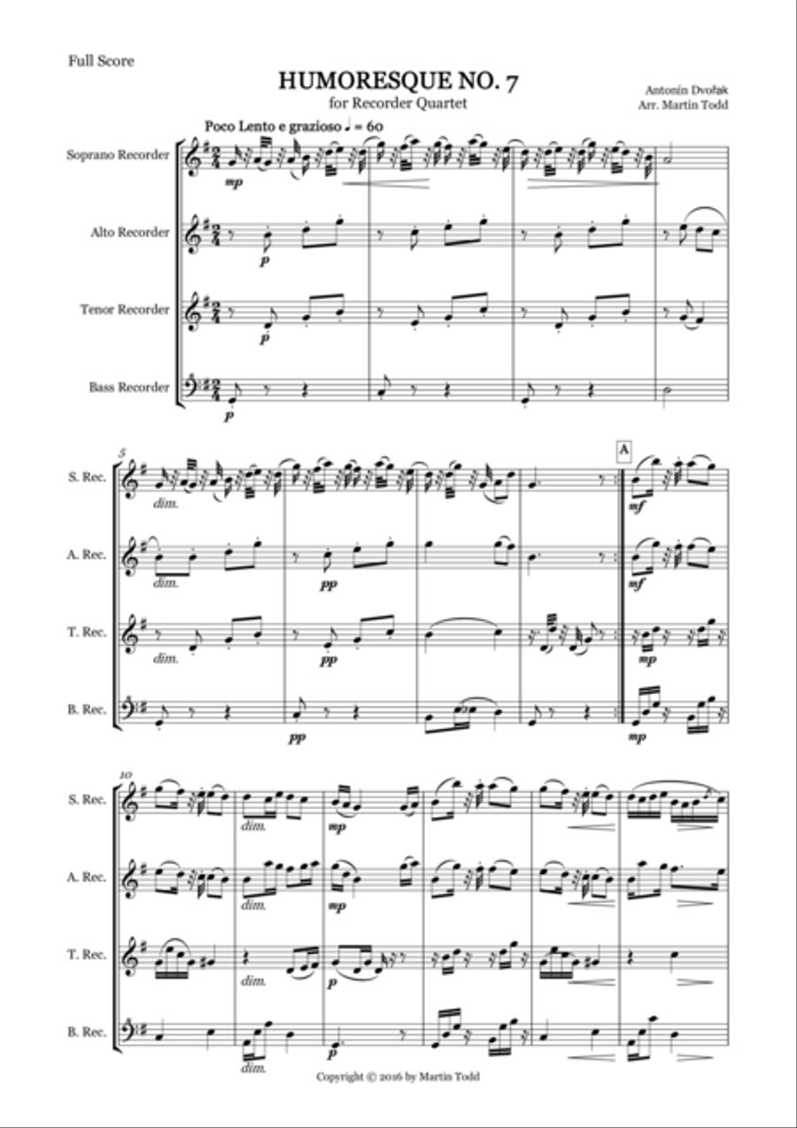 Humoresque No. 7 for Recorder Quartet Small Ensemble scores gallery preview page 3
