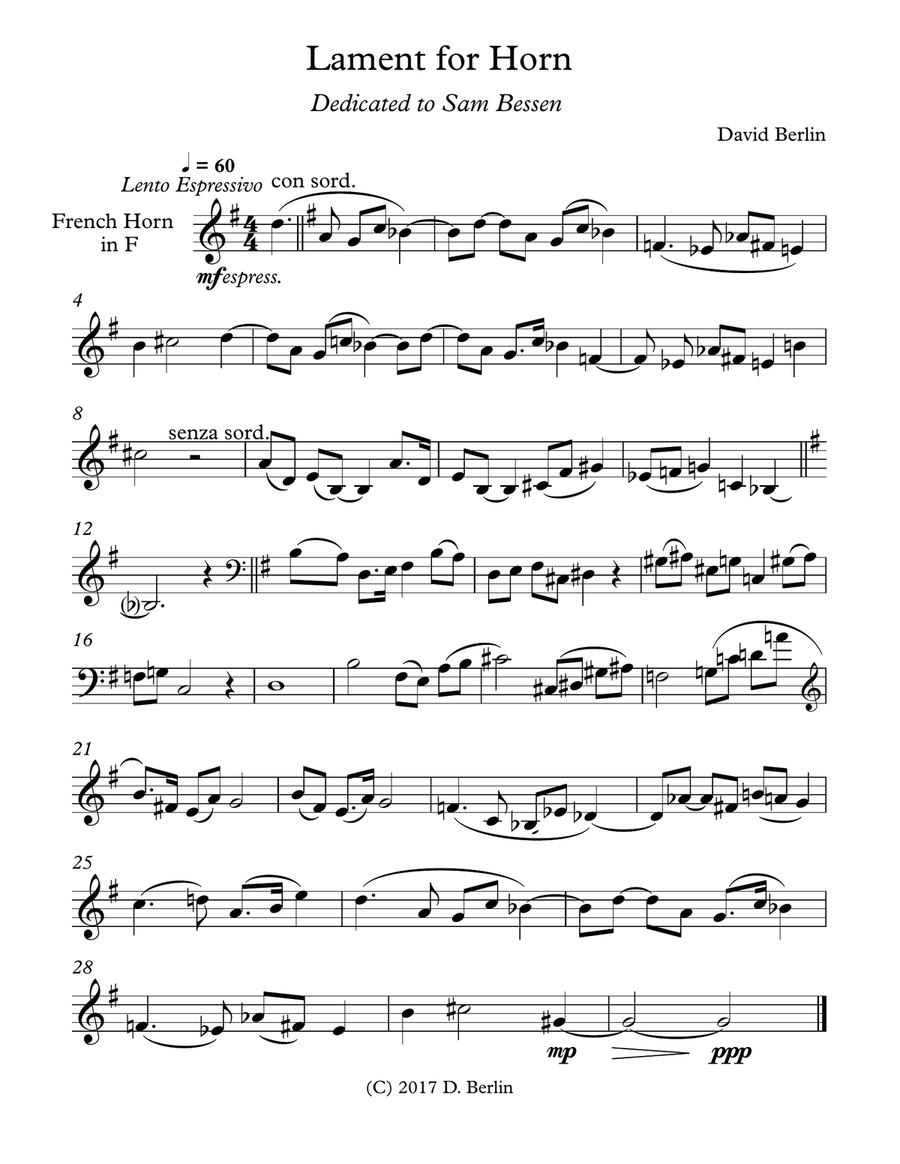 Lament for Horn Horn Solo scores gallery preview page 1