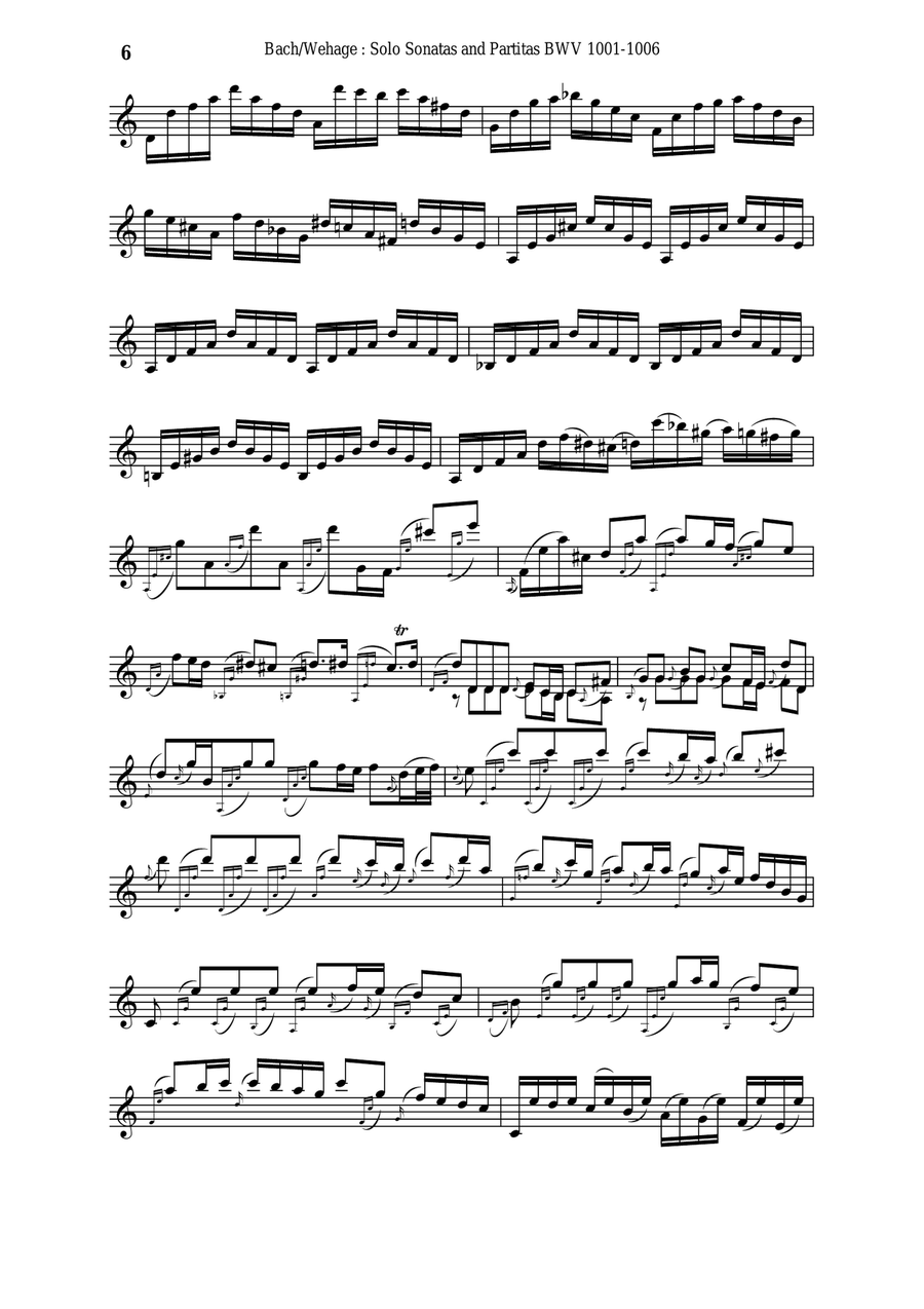 J. S. Bach: 6 Sonatas and Partitas for Solo Violin, BWV 1001-1006- arranged for solo clarinet Clarinet Solo scores gallery preview page 6