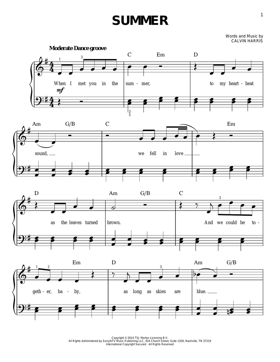 Summer Summer Easy Piano scores gallery preview page 1