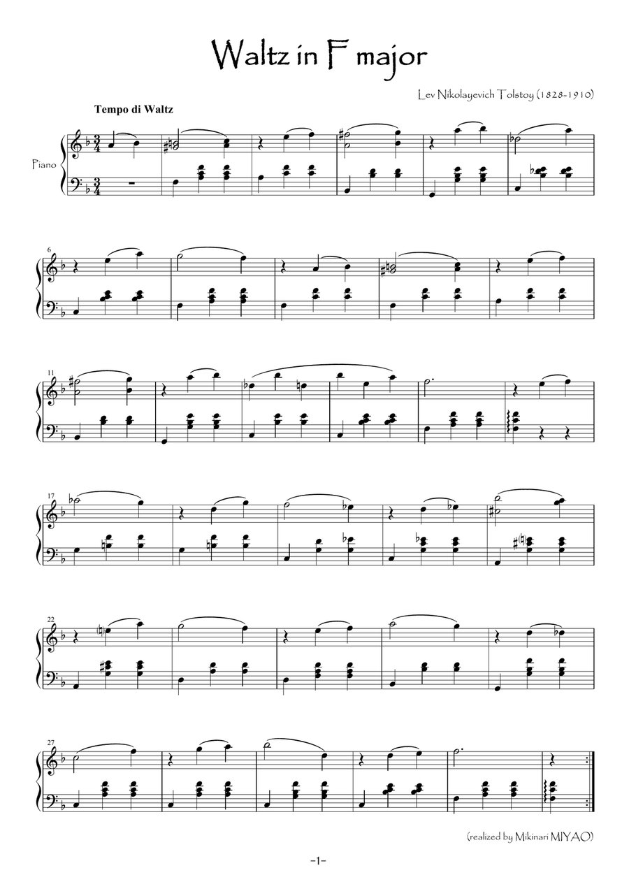 Tolstoy's Waltz [piano solo] Piano Solo scores gallery preview page 1
