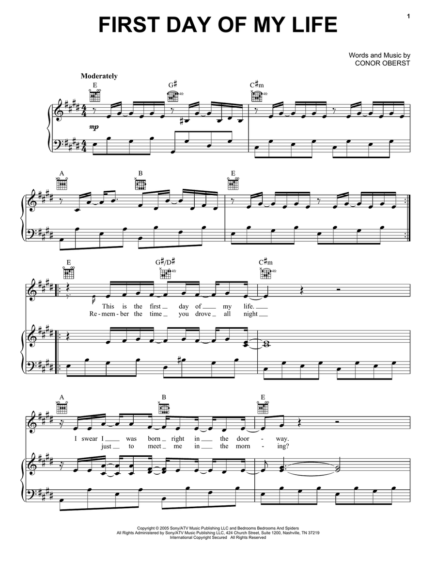 First Day Of My Life First Day Of My Life Piano, Vocal, Guitar scores gallery preview page 1