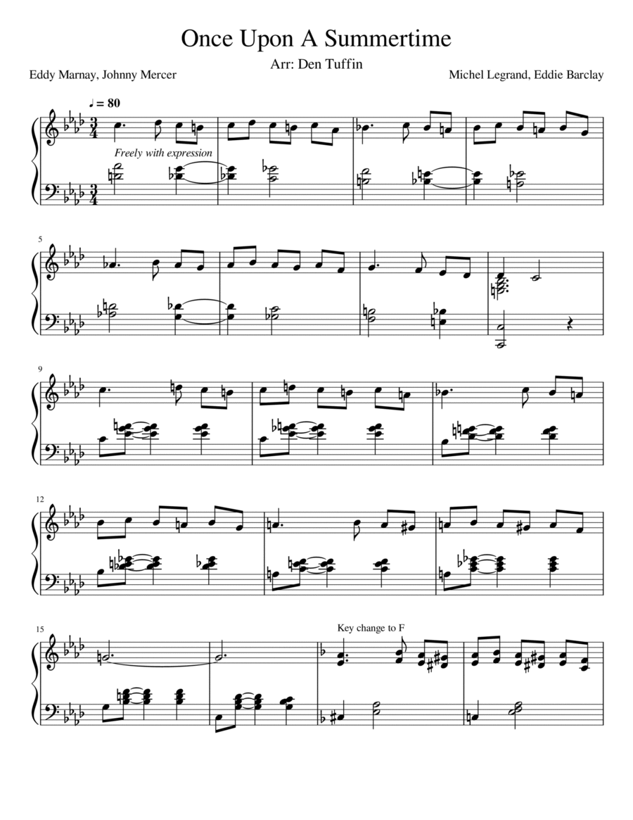Once Upon A Summertime Piano Solo scores gallery preview page 1