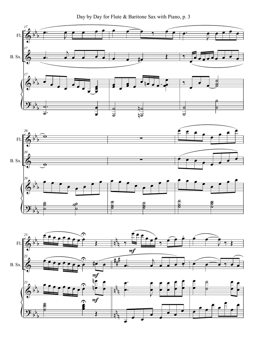 DAY BY DAY (Flute & Baritone Sax with Piano - Score & Part included) Woodwind Duet scores gallery preview page 4