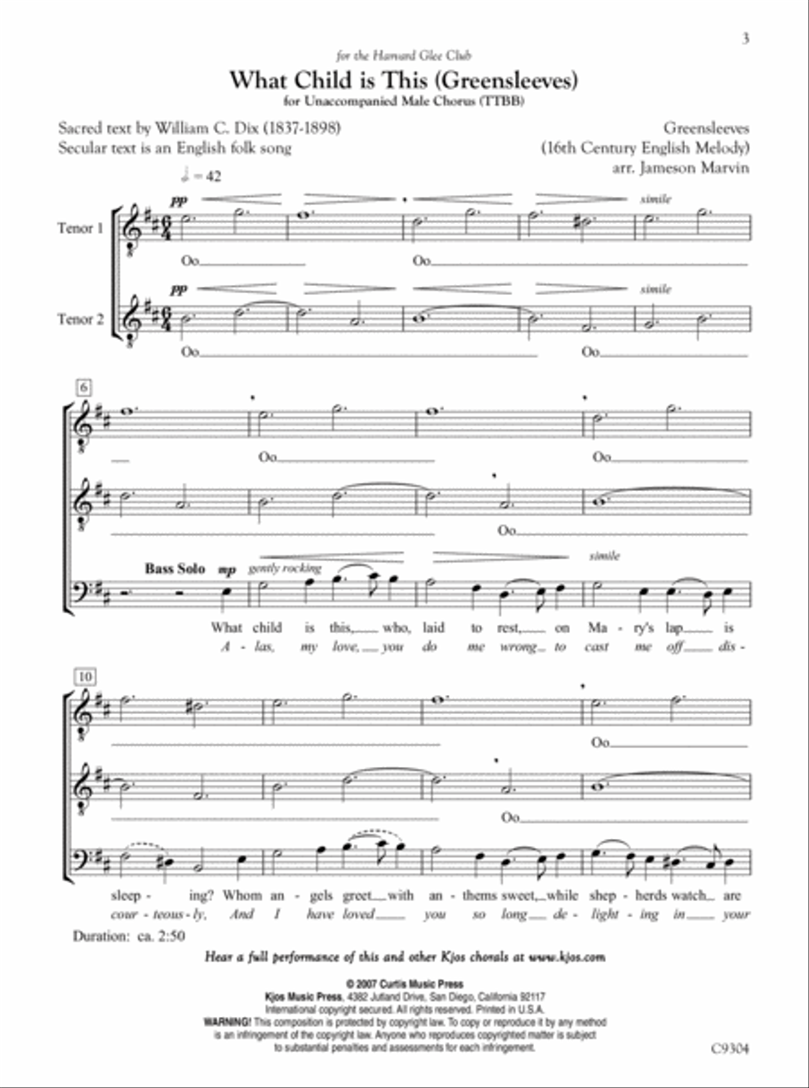 What Child is This (Greensleeves) TTBB scores gallery preview page 3