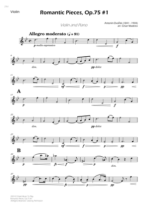 Romantic Pieces, Op.75 (1st mov.) - Violin and Piano (Individual Parts)