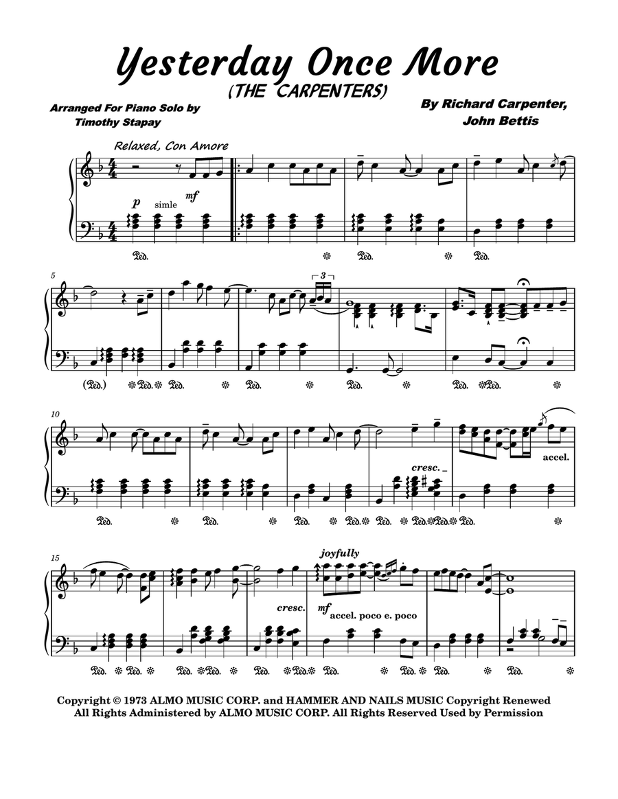 Yesterday Once More Piano Solo scores gallery preview page 1