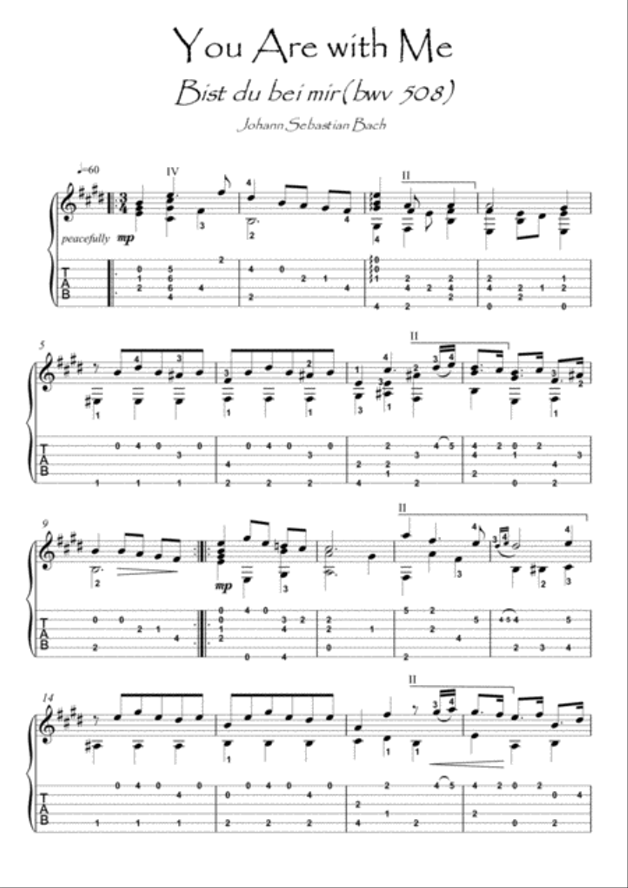 Bach for Guitar You Are With Me BWV 508 guitar solo image number null