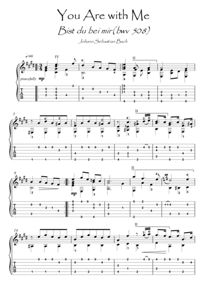 Bach for Guitar You Are With Me BWV 508 guitar solo by Johann Sebastian Bach Acoustic Guitar - Digital Sheet Music