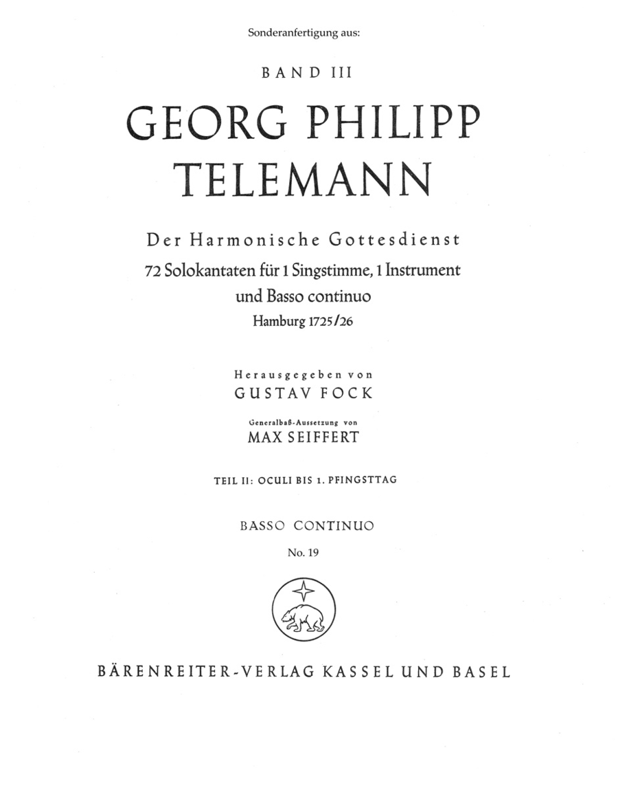 Georg Philipp Telemann: Der Harmonische Gottesdienst, Teil II: Oculi bis 1. Pfingsttag