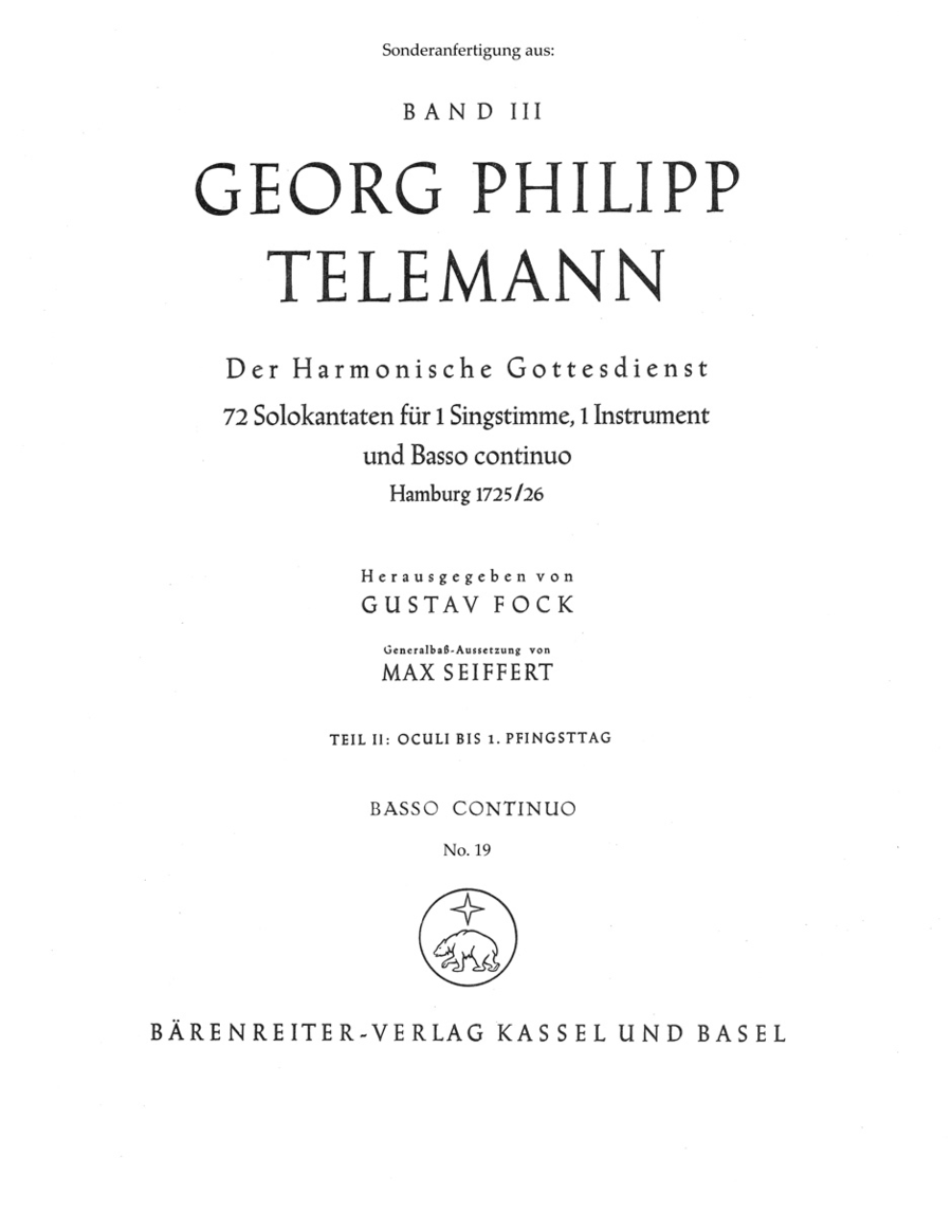 Der Harmonische Gottesdienst, Teil II: Oculi bis 1. Pfingsttag Basso Continuo scores gallery preview page 1