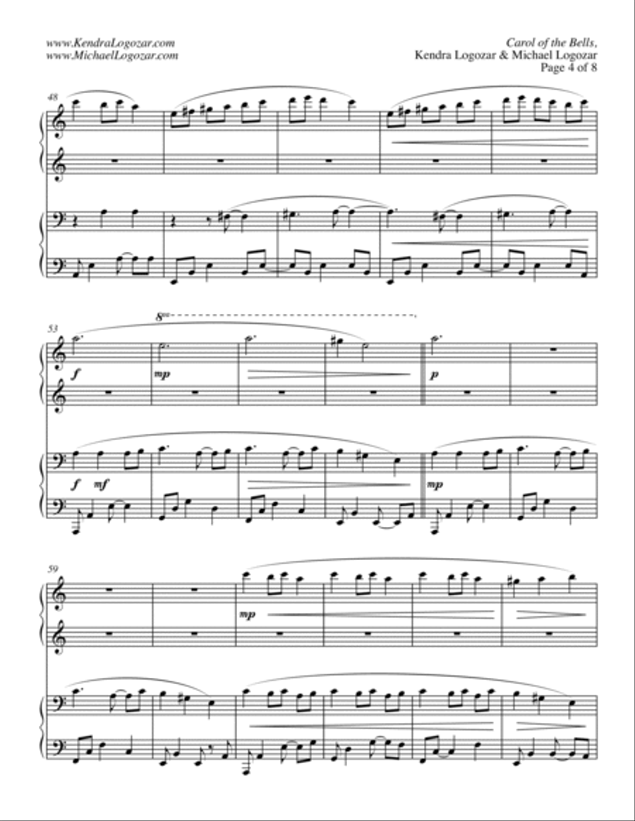 Carol of the Bells - Duet (Christmas/Holiday Arrangment) 1 Piano, 4-Hands scores gallery preview page 4