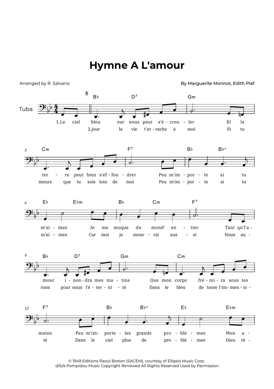 Hymne A L'amour Piano scores gallery preview page 1