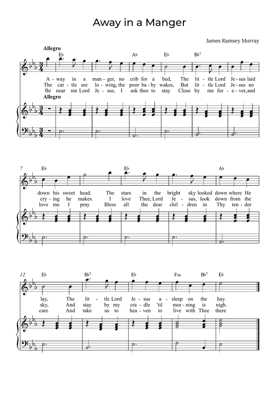Away in a Manger - Soprano with chords in Eb image number null