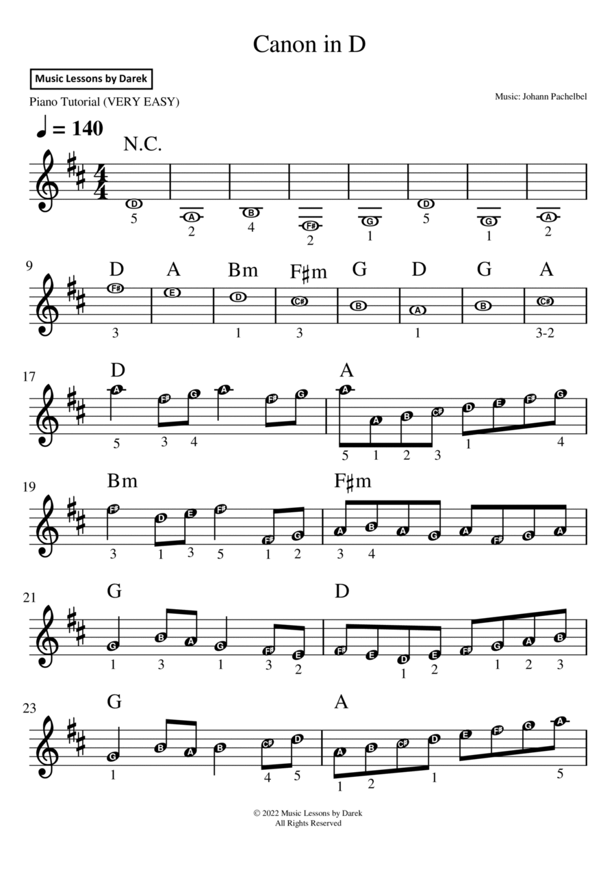 Canon in D (VERY EASY PIANO) [Johann Pachelbel] Easy Piano scores gallery preview page 1