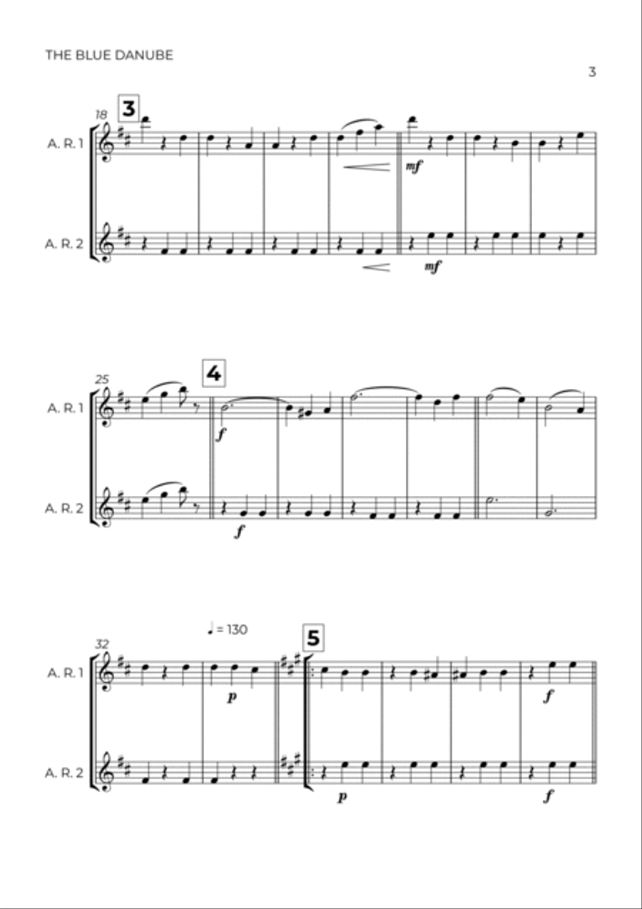 THE BLUE DANUBE - JOHANN STRAUSS – ALTO RECORDER DUO Woodwind Duet scores gallery preview page 3