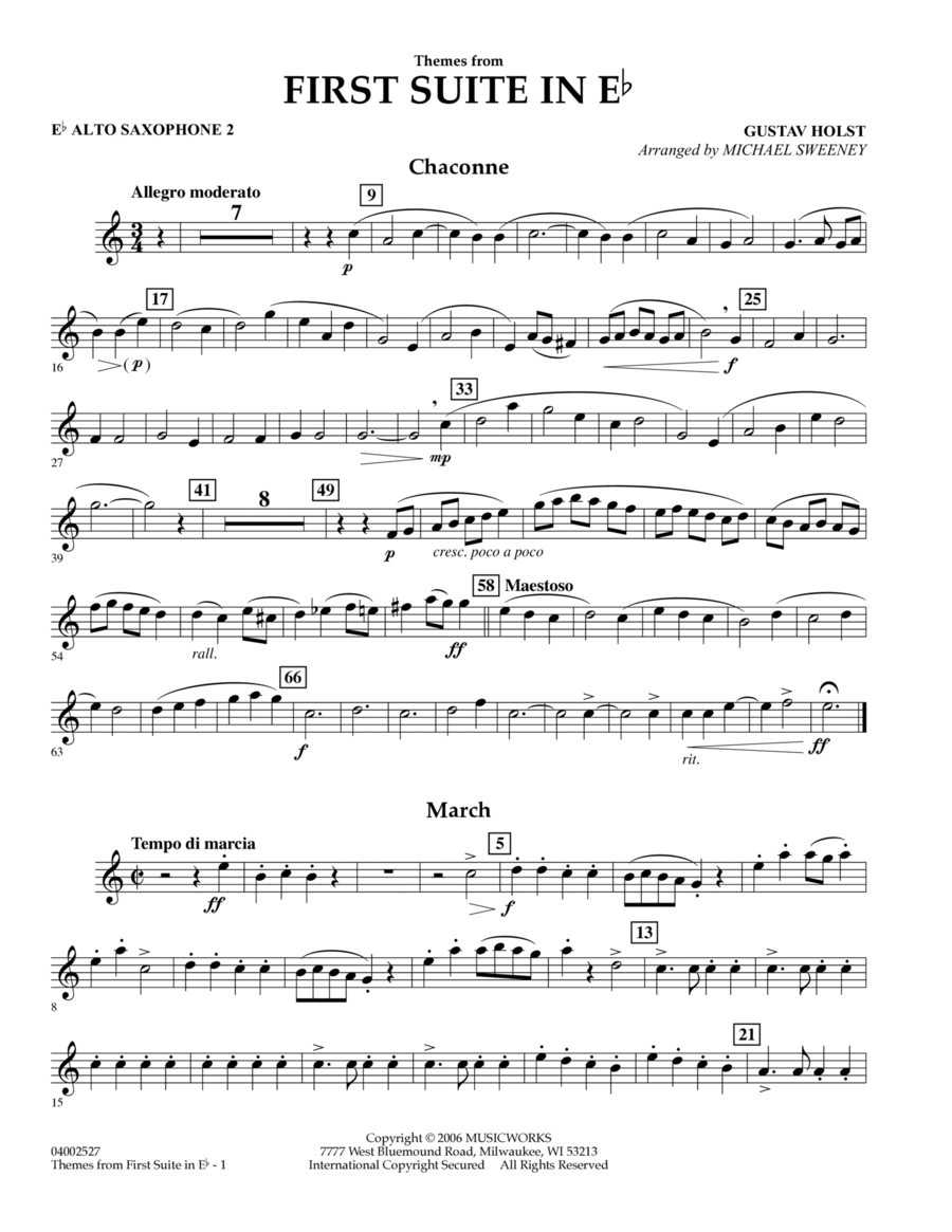 First Suite In E Flat, Themes From - Eb Alto Saxophone 2 Alto Saxophone scores gallery preview page 1