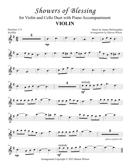Showers of Blessing (for VIOLIN and CELLO Duet with PIANO Accompaniment) image number null
