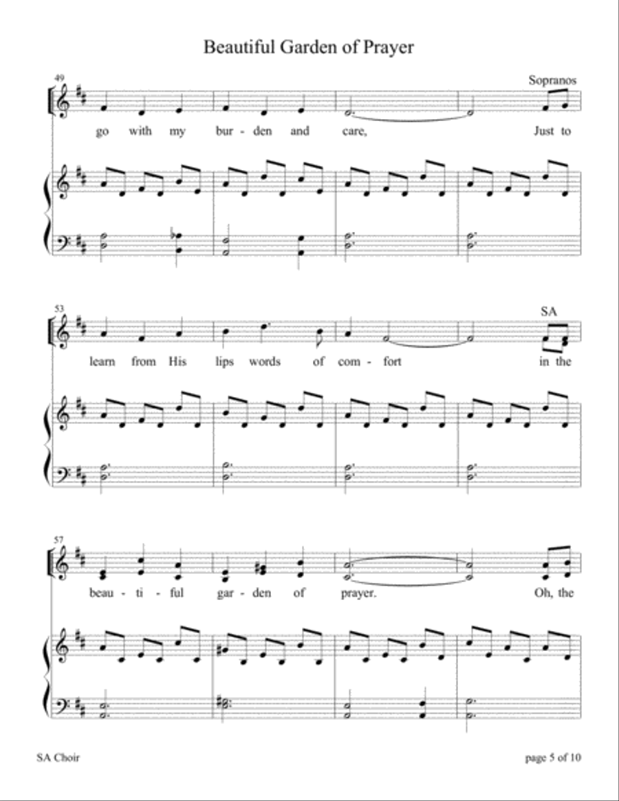 Beautiful Garden of Prayer (for SA Choir with Piano Accompaniment) SA scores gallery preview page 5