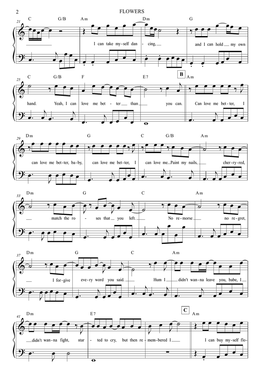 Flowers Piano Solo scores gallery preview page 2