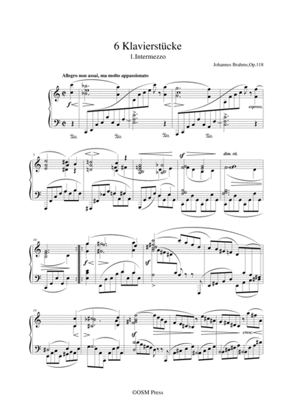 Brahms-6 Klavierstücke(Sechs Klavierstücke),Op.118,for Piano